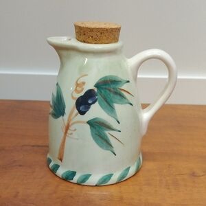 Williams Sonoma Ceramic Olive Oil Jug with Cork Lid Made In Portugal